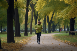 A determined jogger in the park
