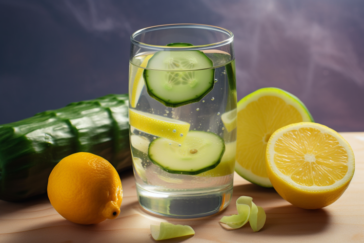 Glass of lemon and cucumber water