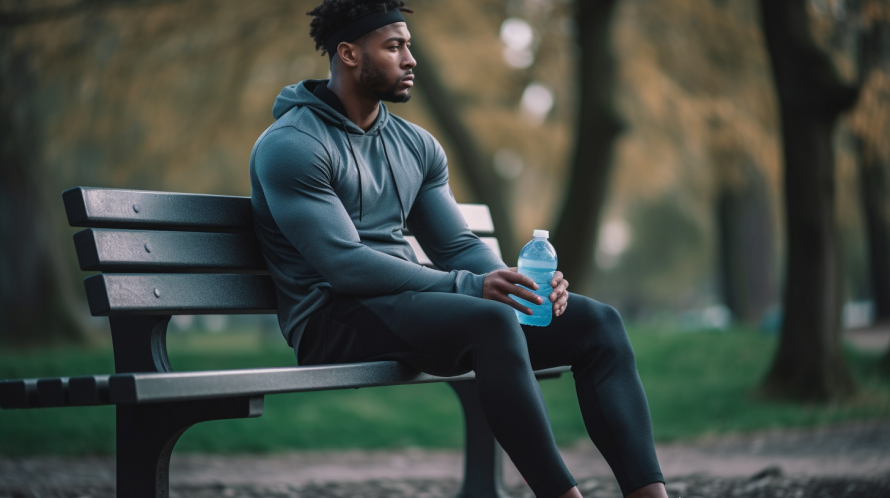 Man taking a break in a park after exercise